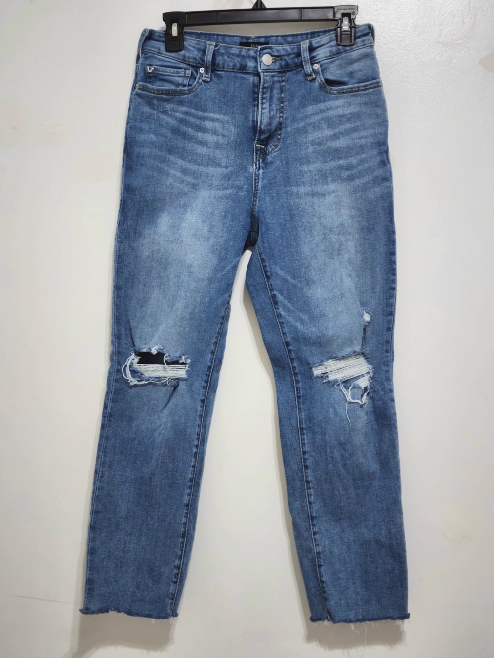True Religion Medium Blue Distressed Straight-Leg Jeans Size 29